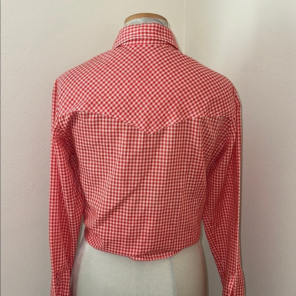 Vintage Wrangler red white plaid western button up down pearl button m gingham - Picture 3 of 10
